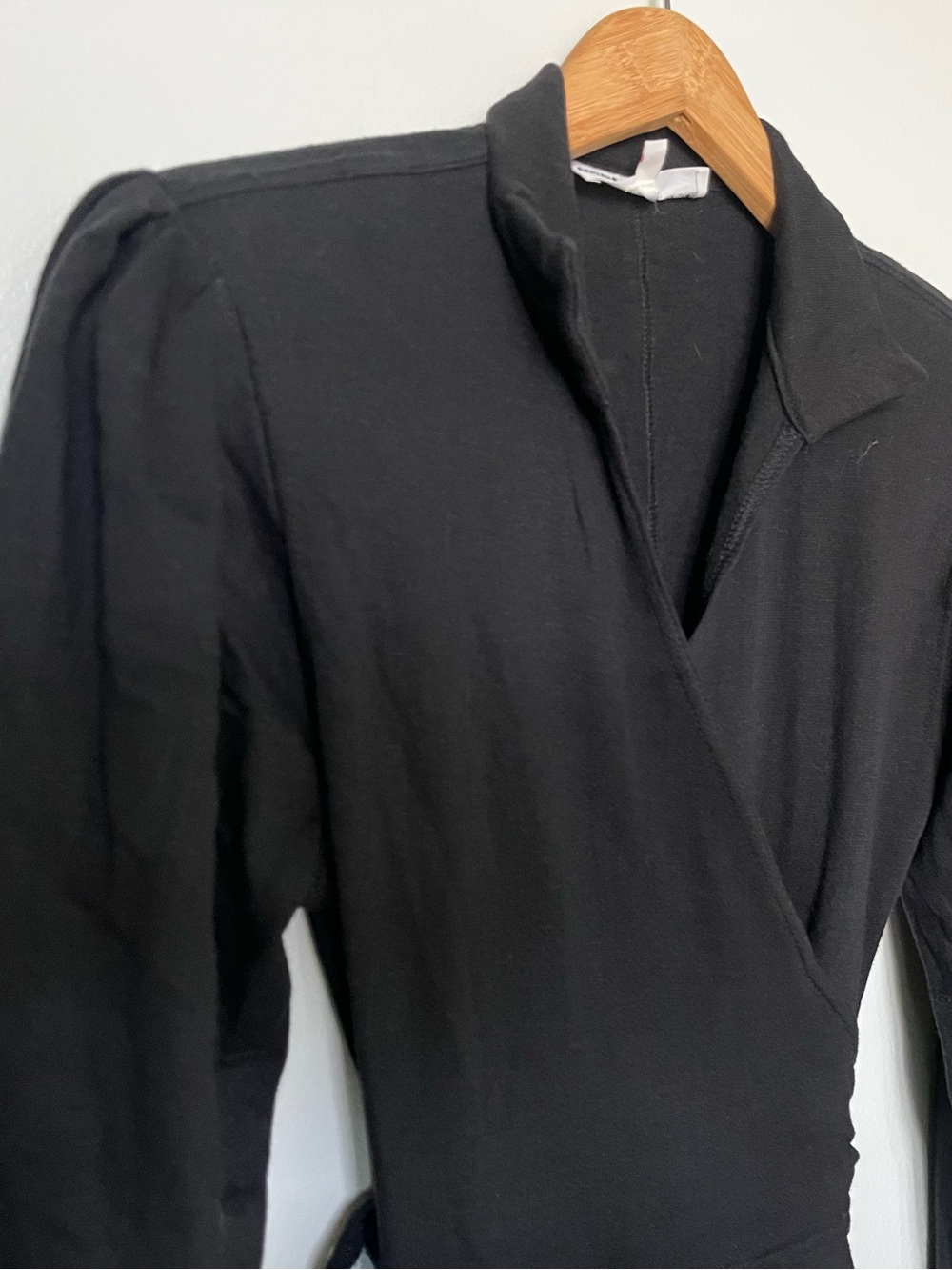 Norma Kamali Vintage 1980’s Black Jersey Wrap Dress with Removable Shoulder Pads